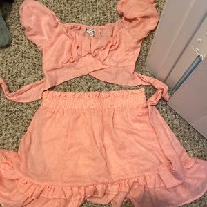 Fashion nova baby pink skirt and crop top set